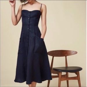 Reformation Elegant Navy Midi Dress